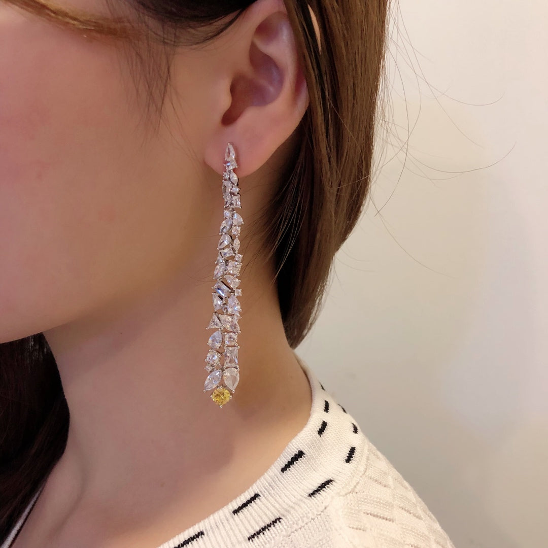 MULTI-SHAPE SILVER YELLOW DIAMOND DROP EARRINGS