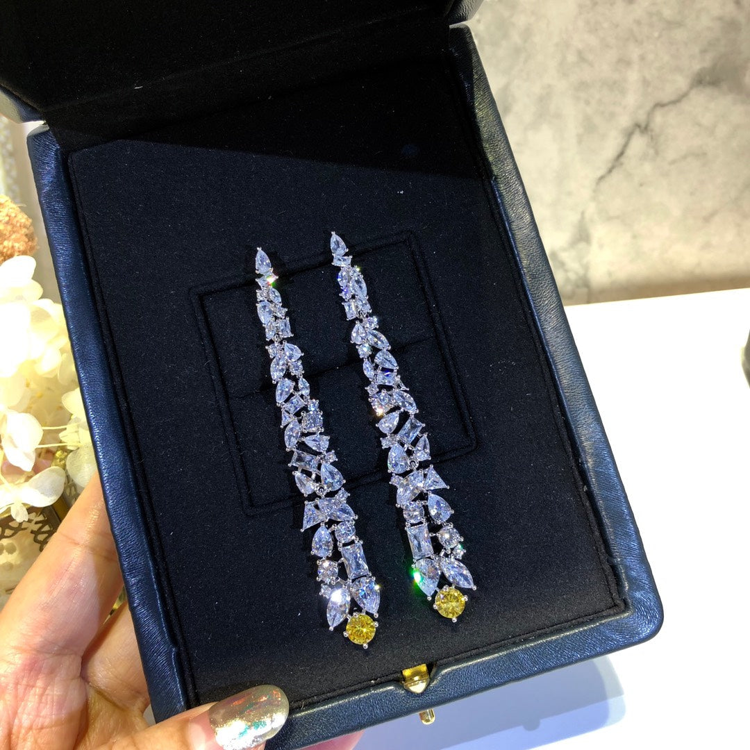 MULTI-SHAPE SILVER YELLOW DIAMOND DROP EARRINGS