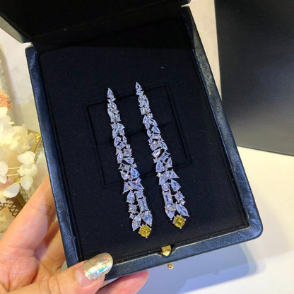 MULTI-SHAPE SILVER YELLOW DIAMOND DROP EARRINGS