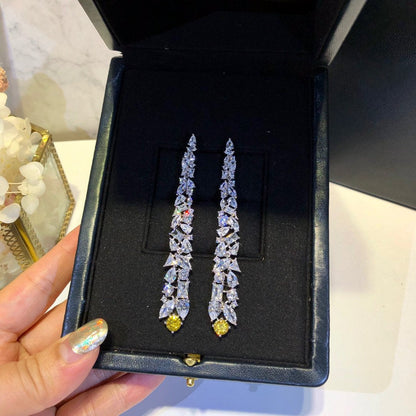 MULTI-SHAPE SILVER YELLOW DIAMOND DROP EARRINGS