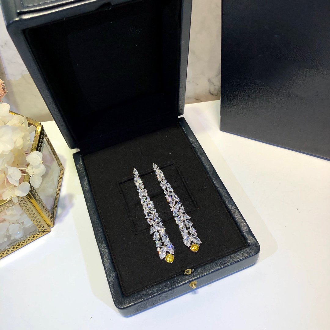 MULTI-SHAPE SILVER YELLOW DIAMOND DROP EARRINGS