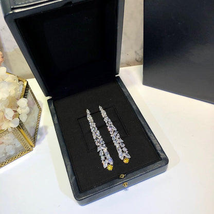 MULTI-SHAPE SILVER YELLOW DIAMOND DROP EARRINGS