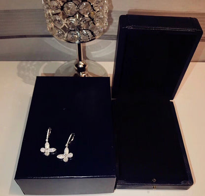 BUTTERFLY SILVER DIAMOND PAVED DROP EARRINGS