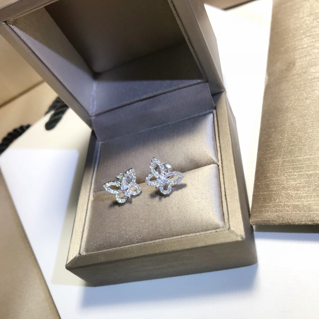 BUTTERFLY SILHOUETTE MINI SILVER DIAMOND EARRINGS