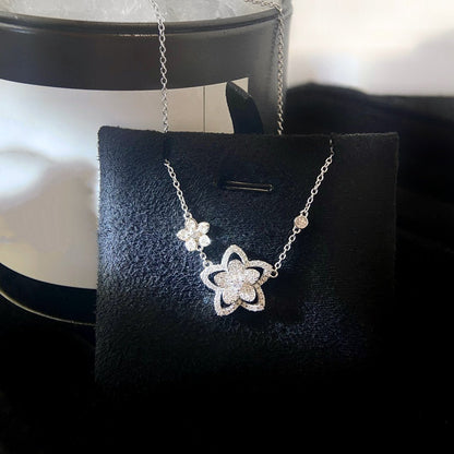 WILD FLOWER DOUBLE SILVER DIAMOND NECKLACE