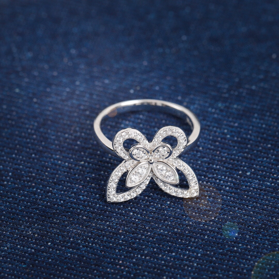 BUTTERFLY SILHOUETTE SILVER DIAMOND RING