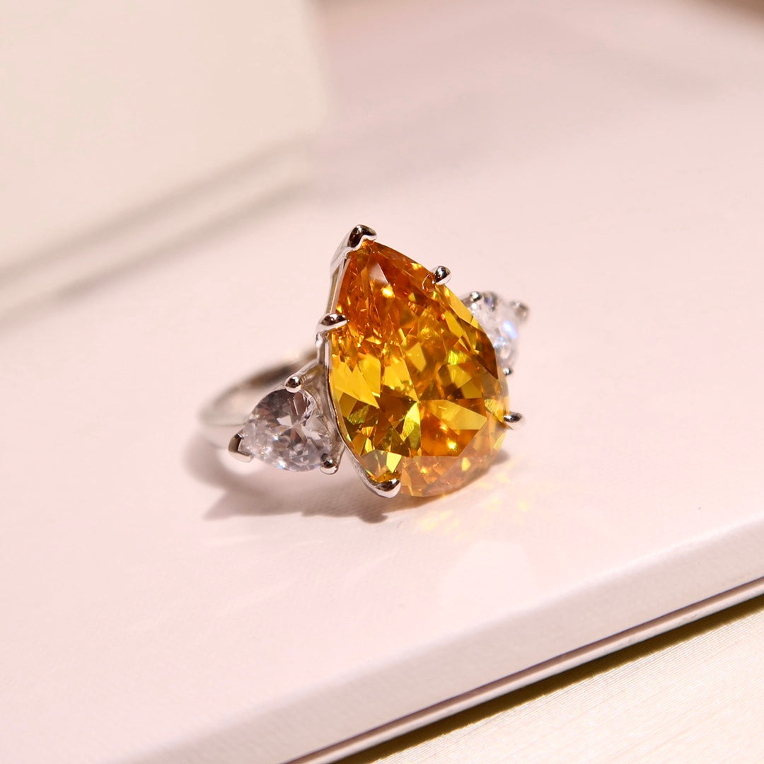 PROMISE PEAR SHAPE YELLOW SILVER DIAMOND RING