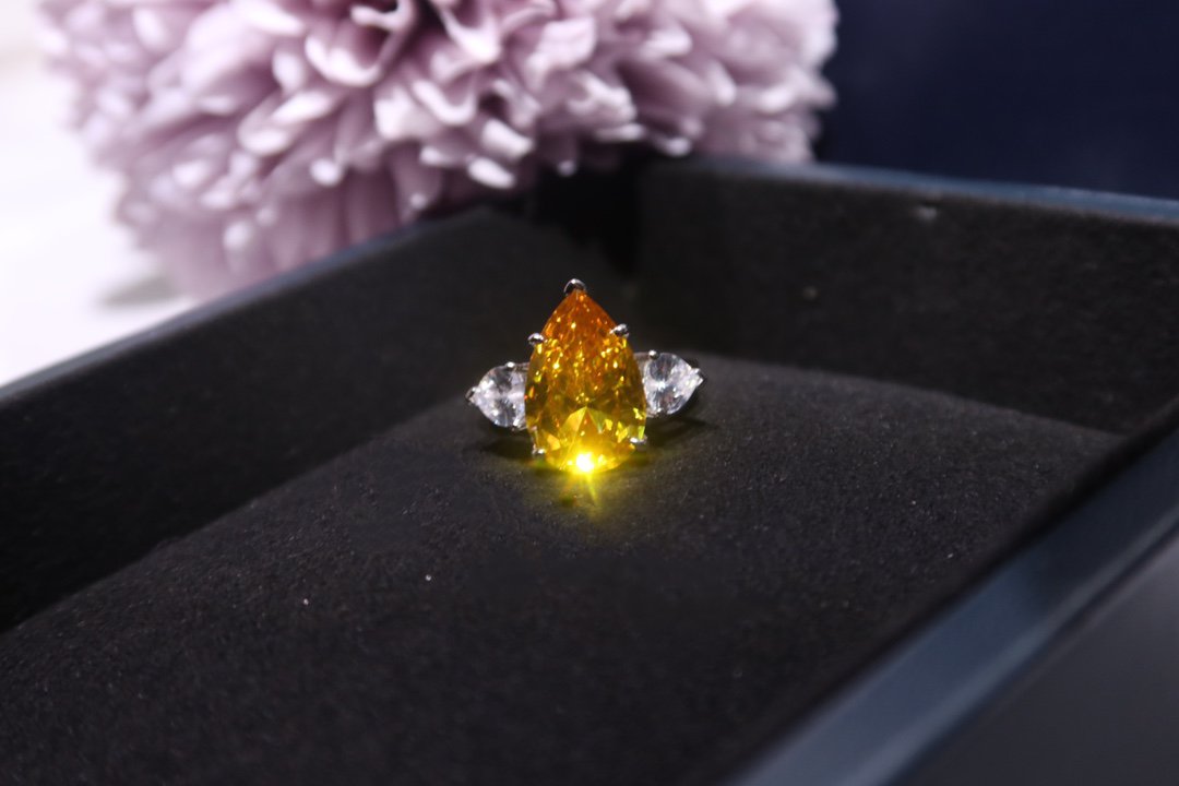 PROMISE PEAR SHAPE YELLOW SILVER DIAMOND RING