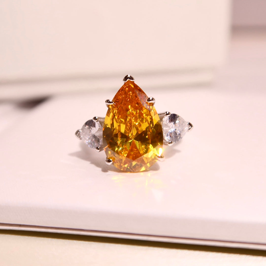 PROMISE PEAR SHAPE YELLOW SILVER DIAMOND RING