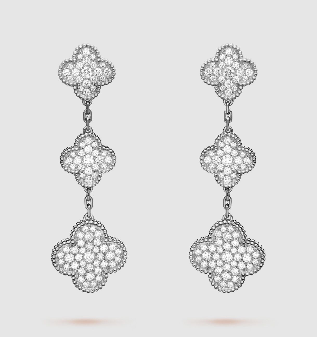 CLOVER 3 MOTIF DIAMOND SILVER DROP EARRINGS