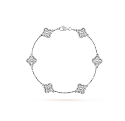 CLOVER 6 MOTIF SILVER DIAMOND BRACELET