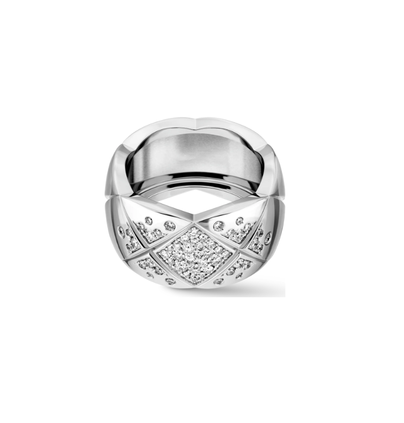 COCO CRUSH 10MM QUILTED DIAMOND SILVER RING