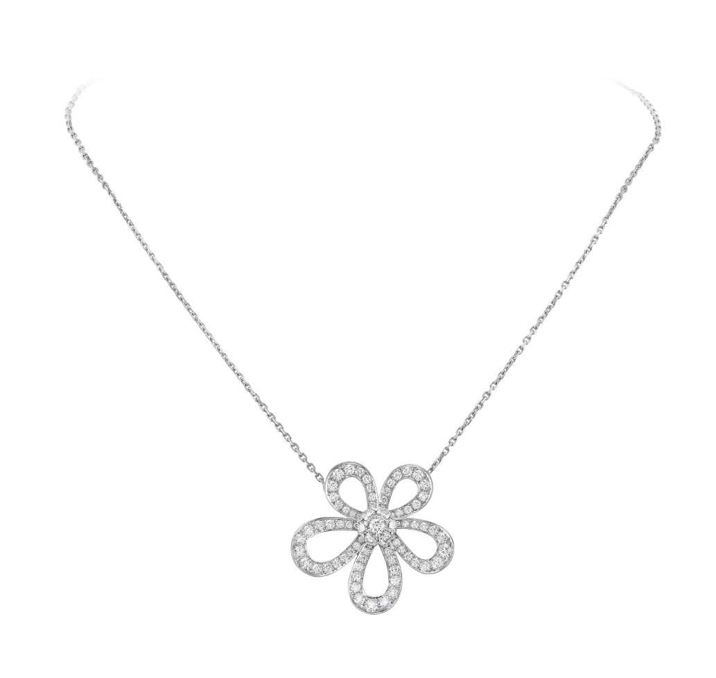 LACE FLOWER SILVER PENDANT DIAMOND NECKLACE