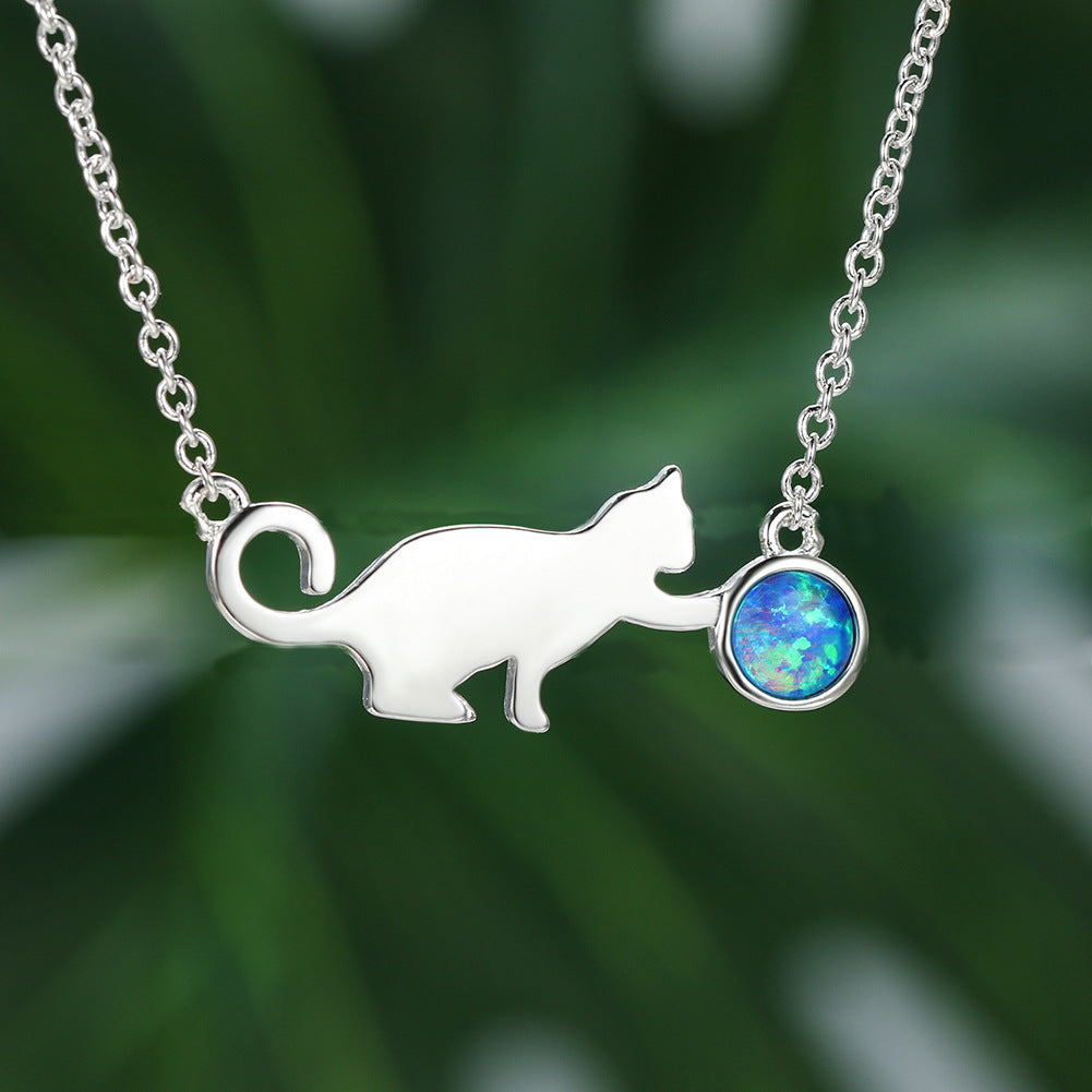 Cat Playing Ball Necklace - Cute Cartoon Pendant