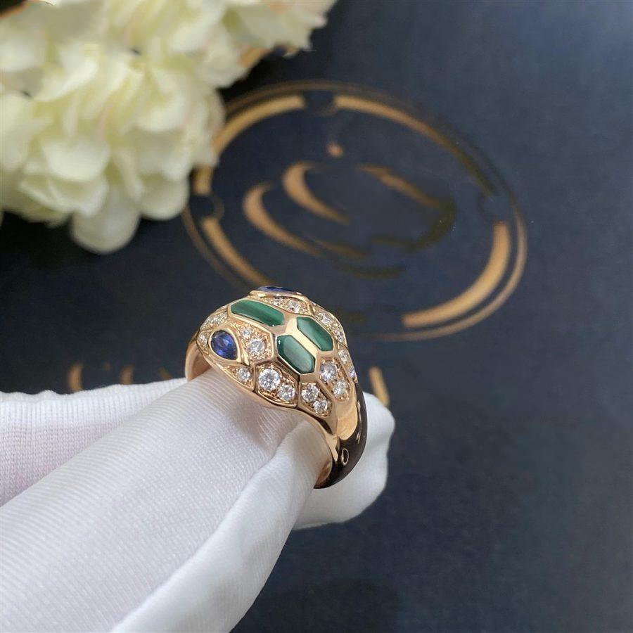 SERPENTI RING SNAKE MALACHITE AGATE DIAMOND