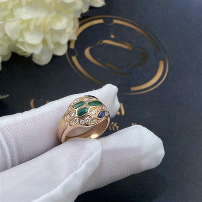 SERPENTI RING SNAKE MALACHITE AGATE DIAMOND