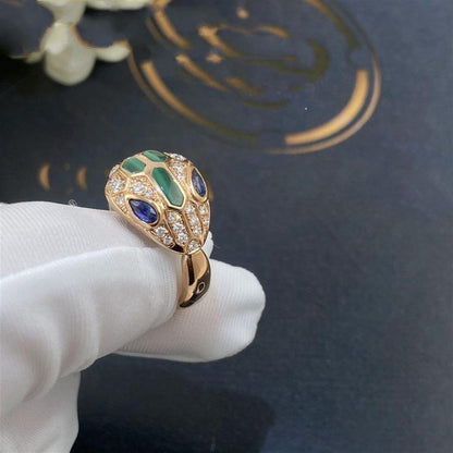 SERPENTI RING SNAKE MALACHITE AGATE DIAMOND