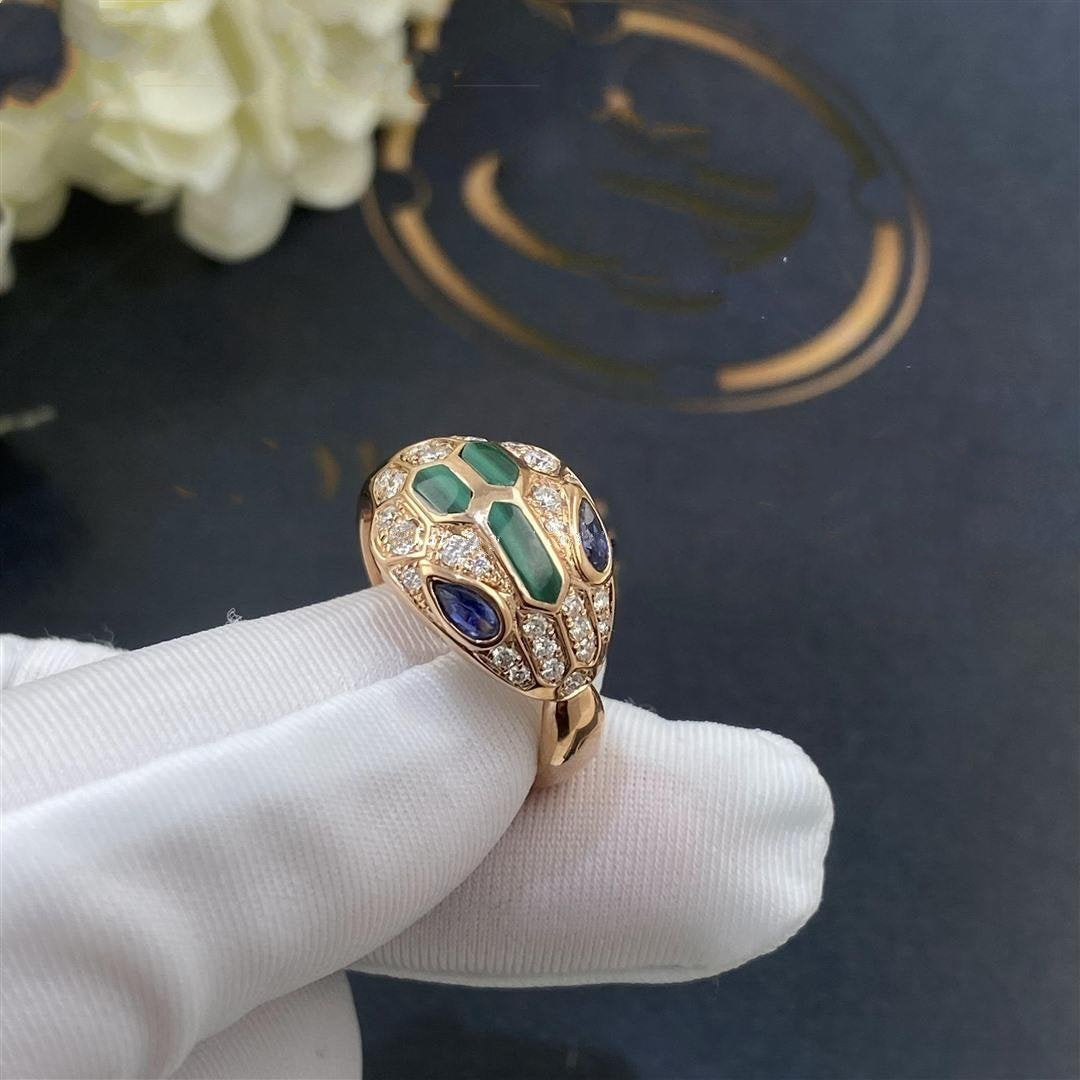 SERPENTI RING SNAKE MALACHITE AGATE DIAMOND