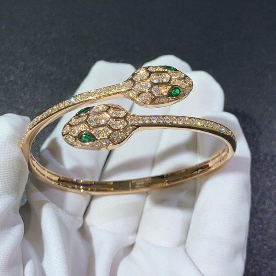 SERPENTI BRACELET GOLD MALACHITE DIAMOND DOUBLE SNAKE