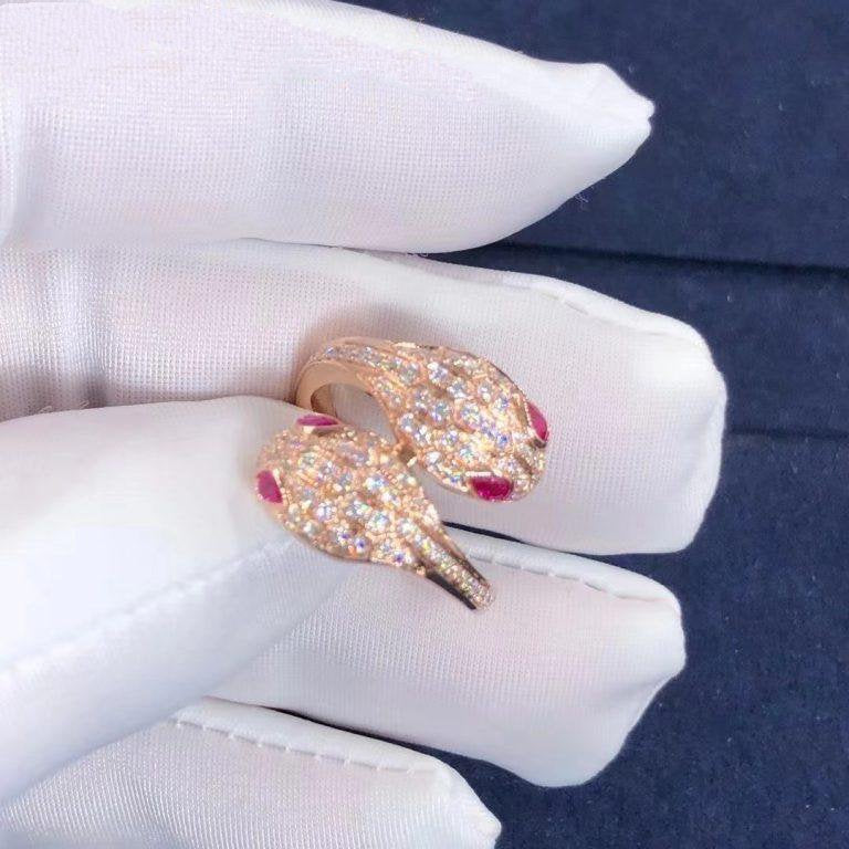 SERPENTI RING PINK DIAMOND DOUBLE SNAKE