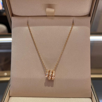 SERPENTI PINK GOLD NECKLACE DOUBLE RING DIAMOND