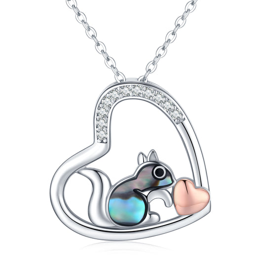 Squirrel Necklace Abalone CZ Pendant - Sterling Silver Jewelry