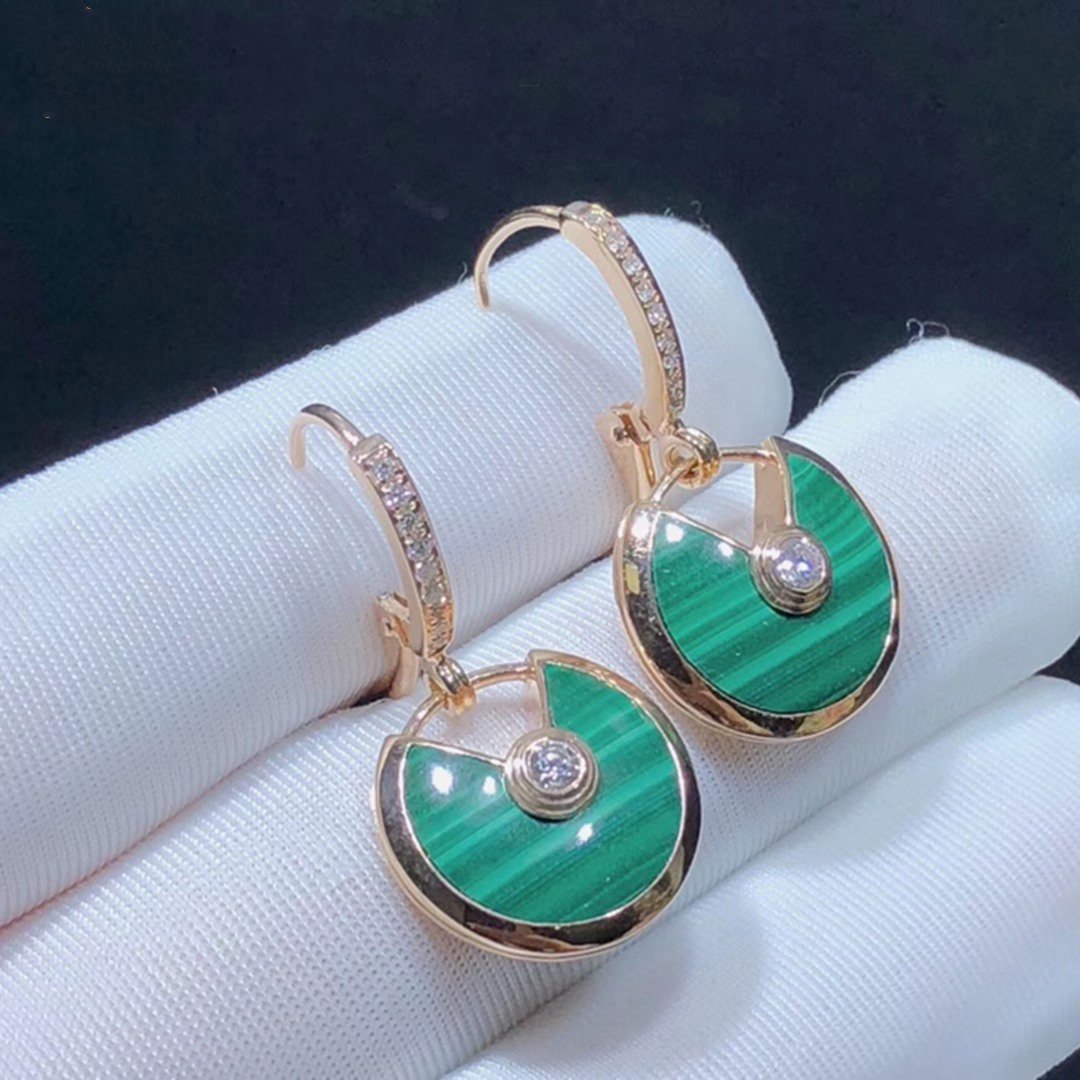 AMULETTE EARRINGS SMALL MALACHITE PINK GOLD