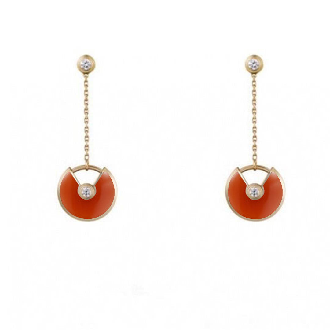 AMULETTE DROP EARRINGS CARNELIAN PINK GOLD