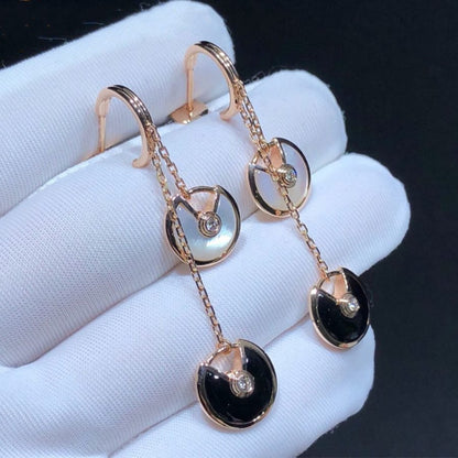 AMULETTE DOUBLE DROP EARRINGS MOP ONYX PINK GOLD