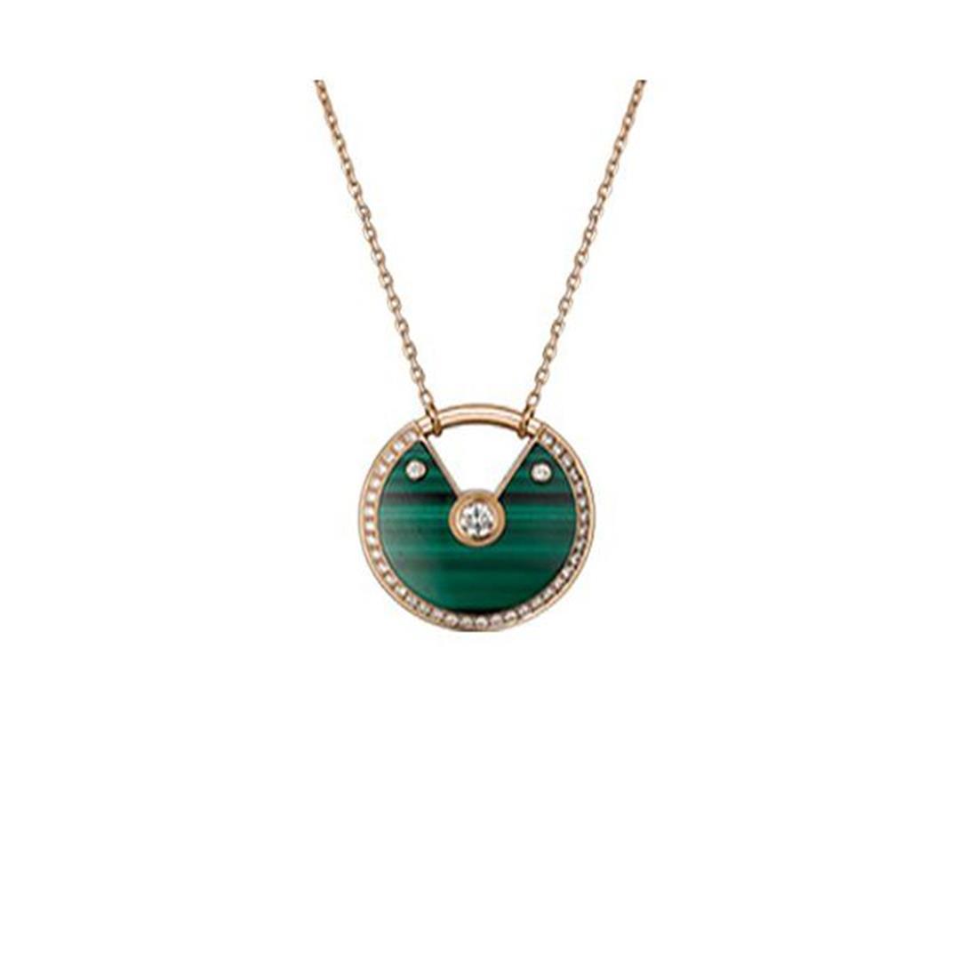 AMULETTE PINK GOLD 2 DIAMOND MALACHITE NECKLACE