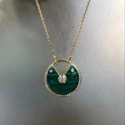 AMULETTE PINK GOLD 2 DIAMOND MALACHITE NECKLACE