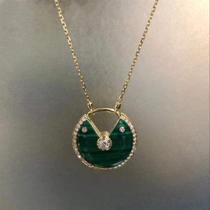 AMULETTE PINK GOLD 2 DIAMOND MALACHITE NECKLACE