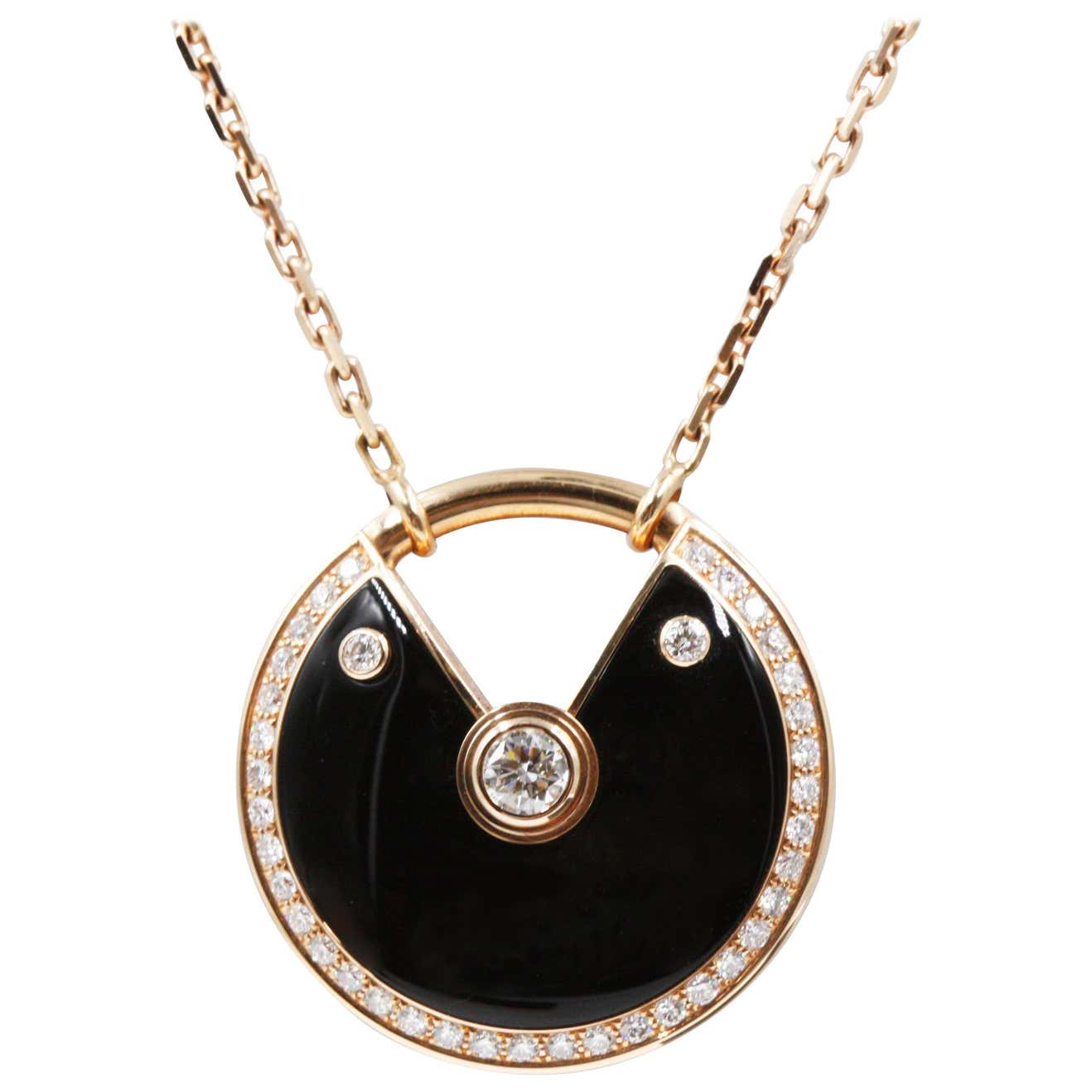 AMULETTE PINK GOLD 2 DIAMOND ONYX NECKLACE