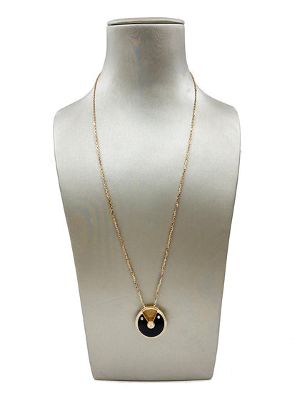 AMULETTE PINK GOLD 2 DIAMOND ONYX NECKLACE