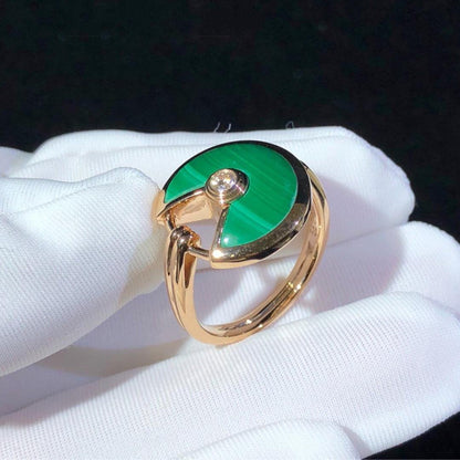 AMULETTE MALACHITE LIGHT RING PINK GOLD DIAMOND