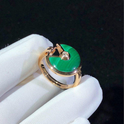 AMULETTE MALACHITE LIGHT RING PINK GOLD DIAMOND