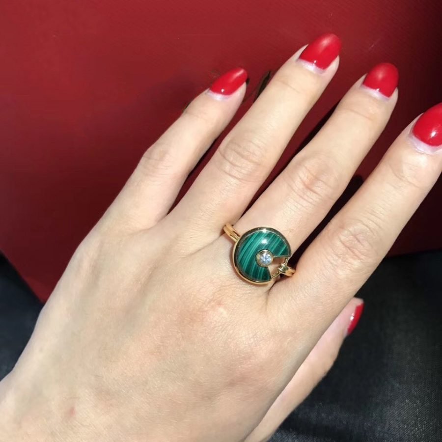 AMULETTE MALACHITE DARK RING GOLD DIAMOND