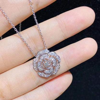 BOUTON DE CAMELIA NECKLACE SILVER DIAMOND