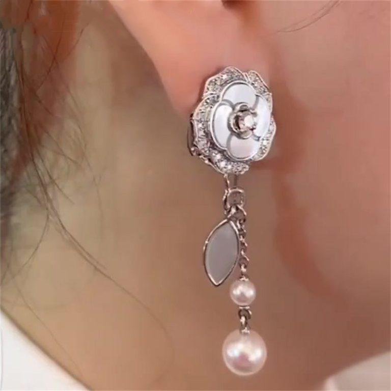 BOUTON DE EARRINGS SILVER DIAMOND PEARL