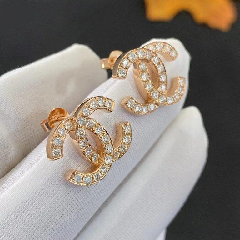 CC LOGO EARRINGS MEDIUM PINK GOLD DIAMOND