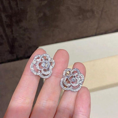 FIL DE CAMELIA EARRINGS SILVER DIAMOND