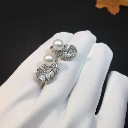 PLUME DE EARRINGS SILVER DIAMOND PEARL