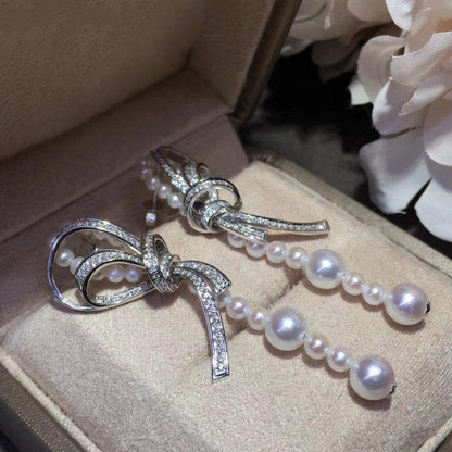 RUBAN EARRINGS SILVER DIAMOND PEARL