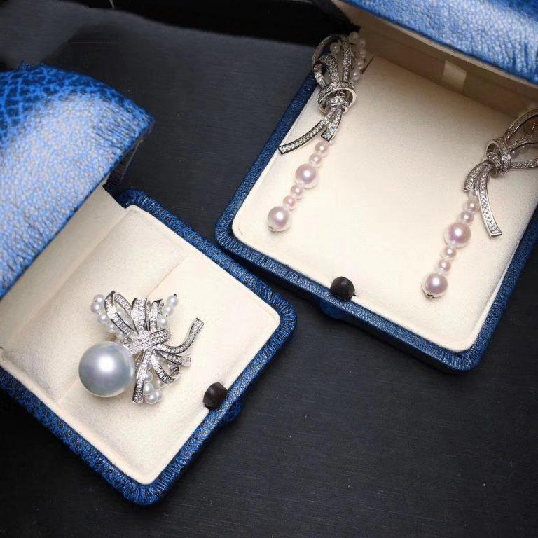 RUBAN EARRINGS SILVER DIAMOND PEARL