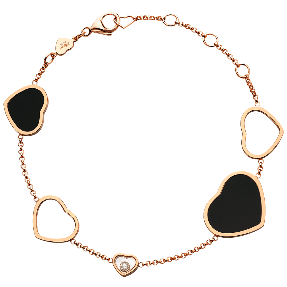 HAPPY HEART ONYX PINK GOLD BRACELET