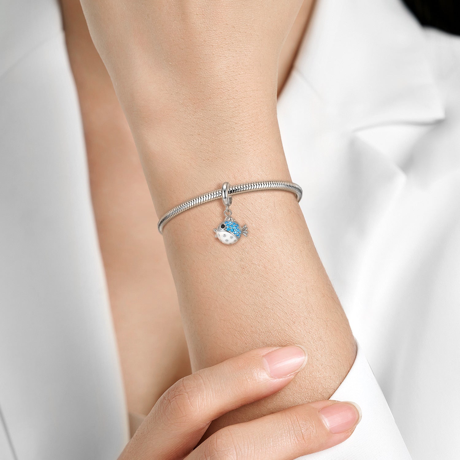 Cute Dudu Fugu Pendant - S925 Sterling Silver Blue Bracelet Necklace