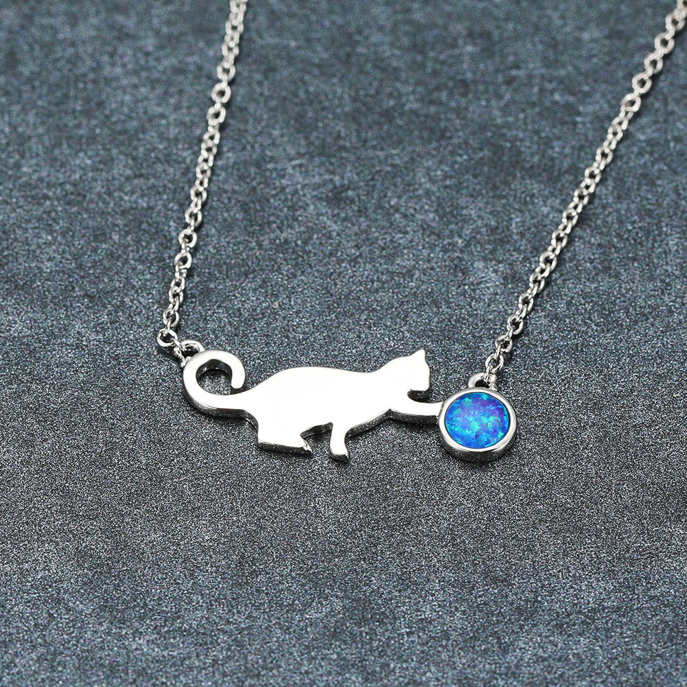 Cat Playing Ball Necklace - Cute Cartoon Pendant