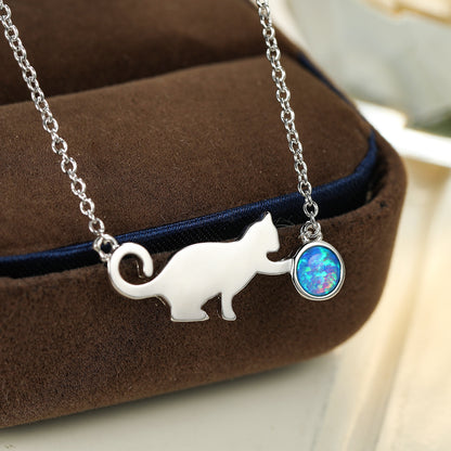 Cat Playing Ball Necklace - Cute Cartoon Pendant