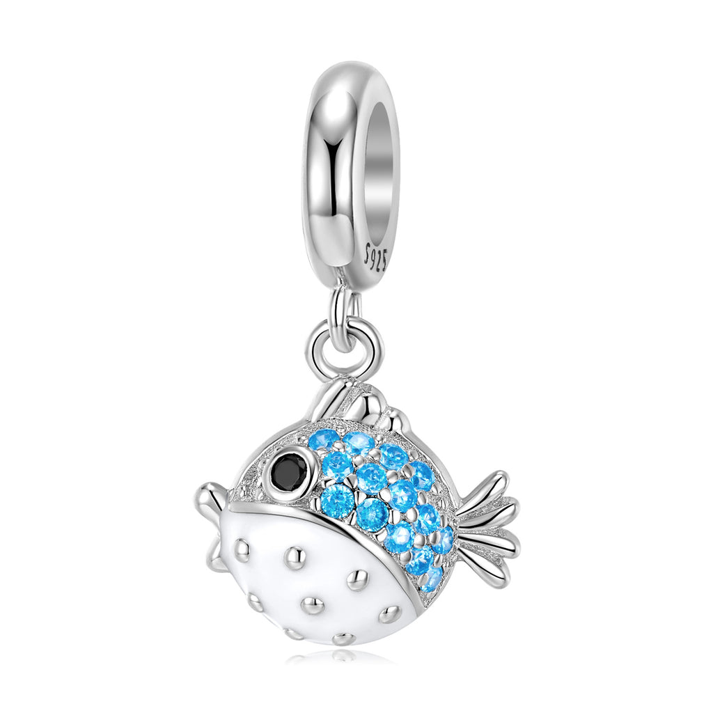 Cute Dudu Fugu Pendant - S925 Sterling Silver Blue Bracelet Necklace