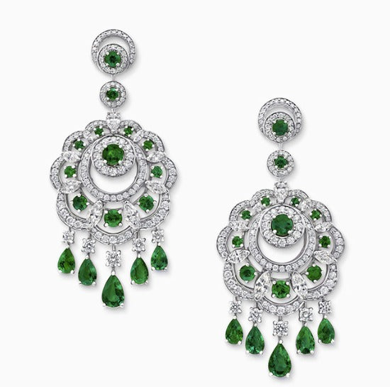 GRA FLOWER SILVER GREEN DIAMOND DROP EARRINGS